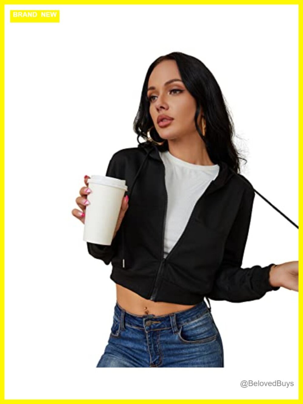Zip Up Cropped Hoodie Drawstring Hooded Sweatshirt Long Sleeve